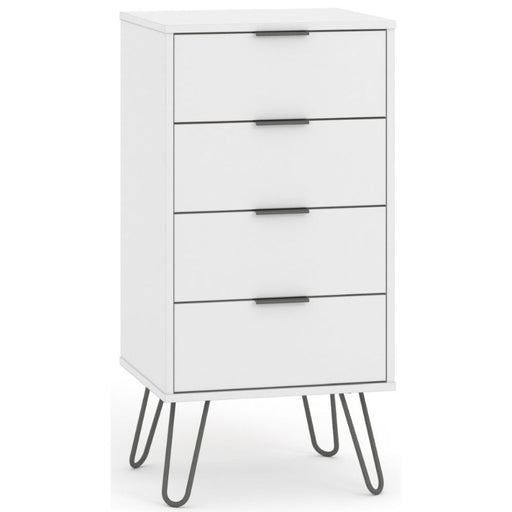 Augusta White 4 Drawer Narrow Chest with Hairpin Legs - The Furniture Mega Store 