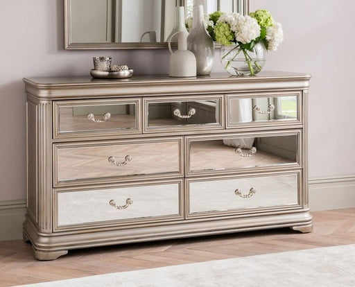 Vida Living Jessica Champagne Mirrored 3+4 Drawer Dressing Chest - The Furniture Mega Store