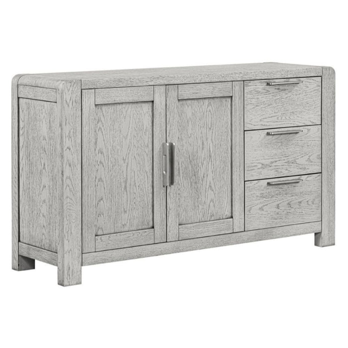 Flora Grey Washed Oak Sideboard, 140cm W with 2 Doors and 3 Drawers - The Furniture Mega Store 
