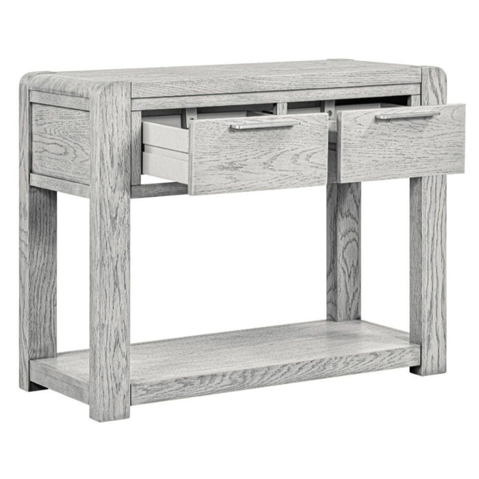 Flora Grey Washed Oak Console Table, 100cm width with 2 Drawers - The Furniture Mega Store 