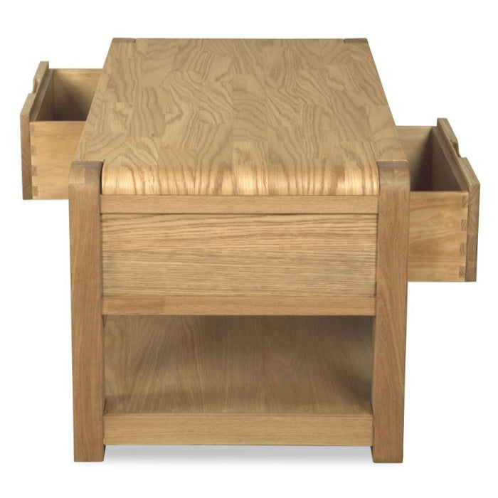 Laney Oak Coffee Table, Storage with 2 Drawers - The Furniture Mega Store 