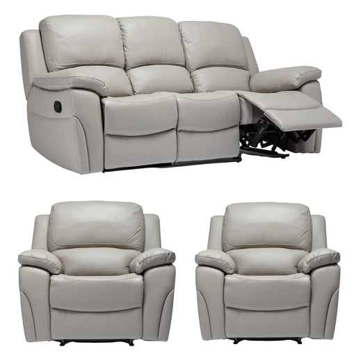 Falcon Leather Recliner 3 + 2 Seater Or 3 + 2 Armchairs  Set - Pearl Grey - The Furniture Mega Store 