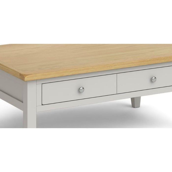 Cross Country Grey and Oak Large Coffee Table, Storage with 2 Drawers - The Furniture Mega Store 