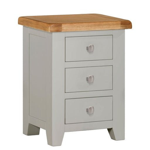 Chester Dove Grey & Solid Oak 3 Drawer Bedside - The Furniture Mega Store
