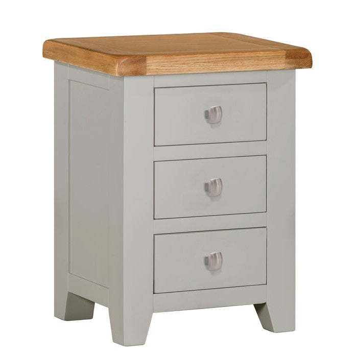 Chester Dove Grey & Solid Oak 3 Drawer Bedside - The Furniture Mega Store 