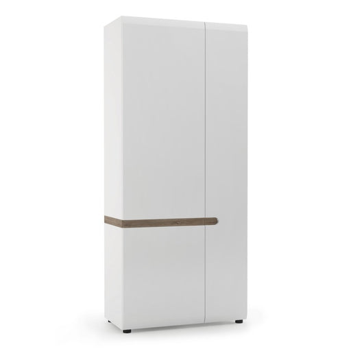 Chelsea White High Gloss & Truffle Oak Trim 2 Door Wardrobe - The Furniture Mega Store 