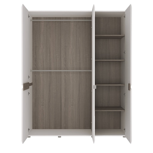 Chelsea White High Gloss & Truffle Oak Trim 3 Door Mirrored Wardrobe - The Furniture Mega Store 