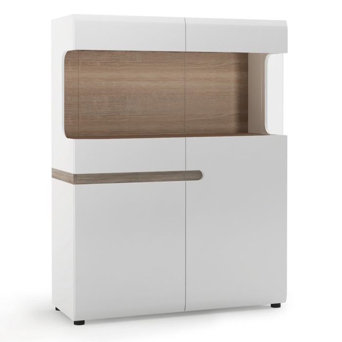 Chelsea White High Gloss & Truffle Oak Trim Low Glazed Display Cabinet - The Furniture Mega Store 