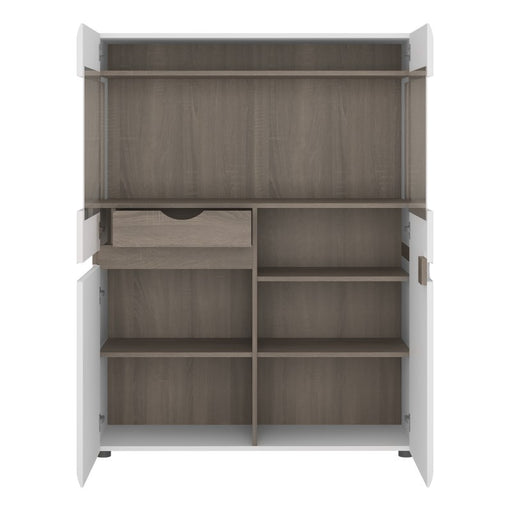 Chelsea White High Gloss & Truffle Oak Trim Low Glazed Display Cabinet - The Furniture Mega Store 