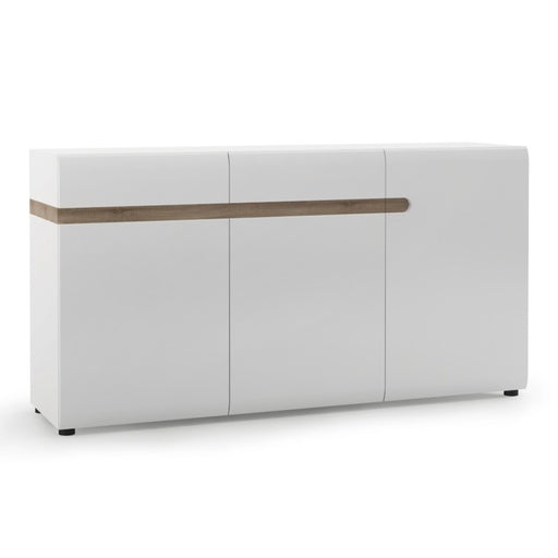 Chelsea White High Gloss & Truffle Oak Trim 2 drawer 3 door sideboard - The Furniture Mega Store 
