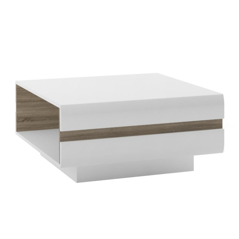 Chelsea White High Gloss & Truffle Oak Trim Small Designer Coffee Table - The Furniture Mega Store 