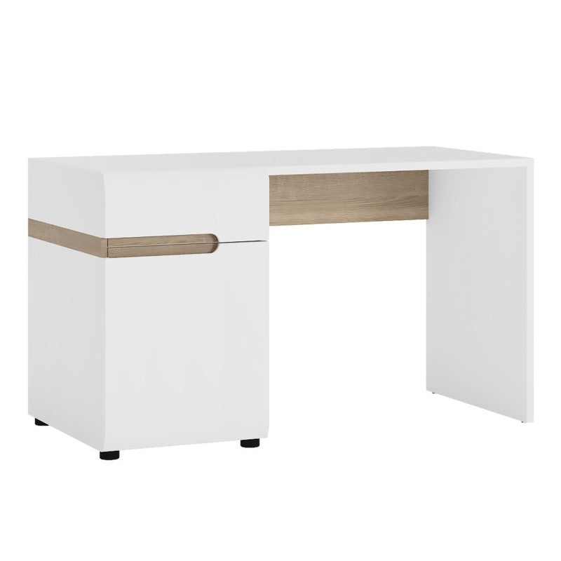 Chelsea White High Gloss & Truffle Oak Trim Dressing Table / Desk - The Furniture Mega Store 