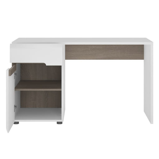 Chelsea White High Gloss & Truffle Oak Trim Dressing Table / Desk - The Furniture Mega Store 