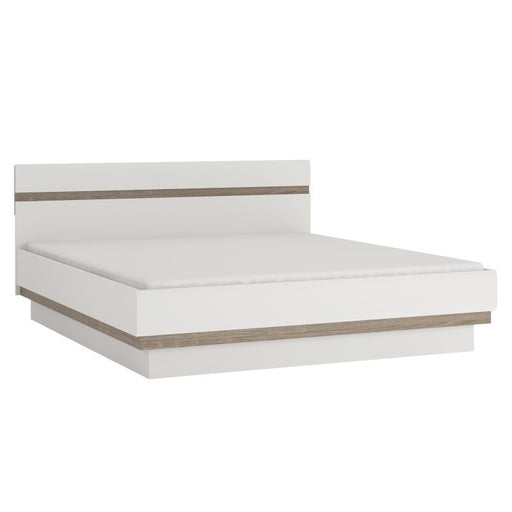 Chelsea White High Gloss & Truffle Oak Trim 5' King Size Ottoman Storage Bed - The Furniture Mega Store 