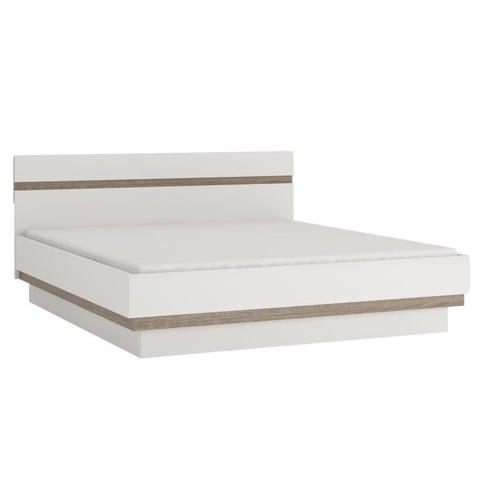 Chelsea White High Gloss & Truffle Oak Trim 5' King Size Ottoman Storage Bed - The Furniture Mega Store 