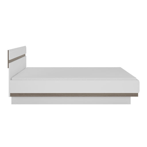 Chelsea White High Gloss & Truffle Oak Trim 5' King Size Ottoman Storage Bed - The Furniture Mega Store 