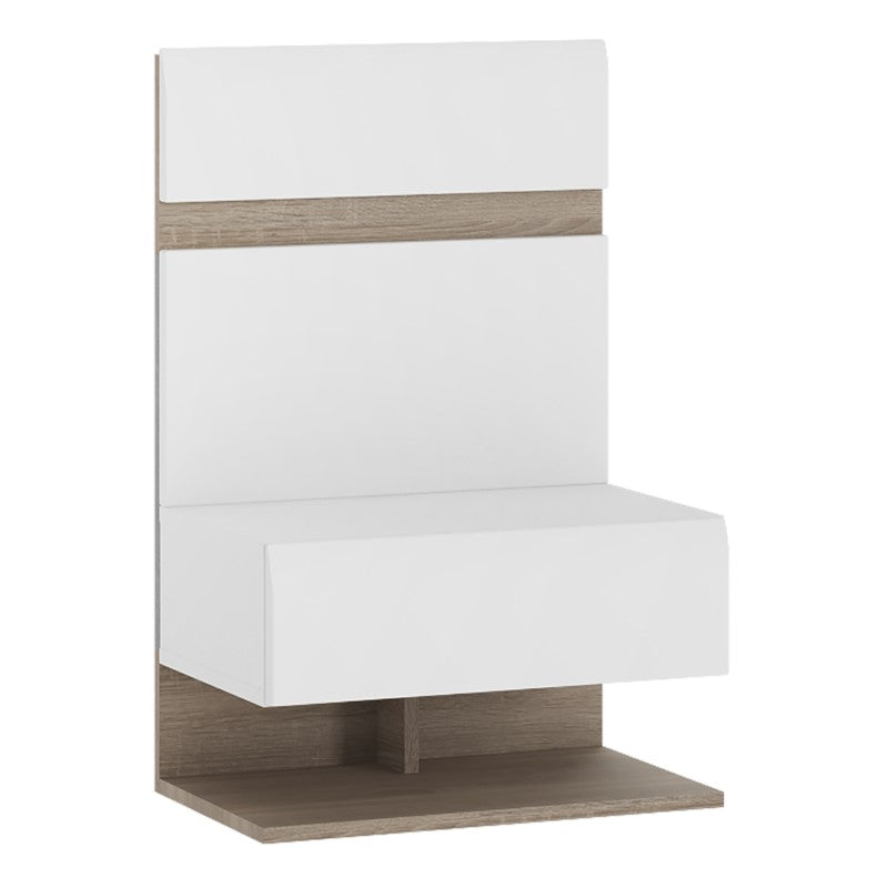 Chelsea White High Gloss & Truffle Oak Trim Bedside Extension - The Furniture Mega Store 