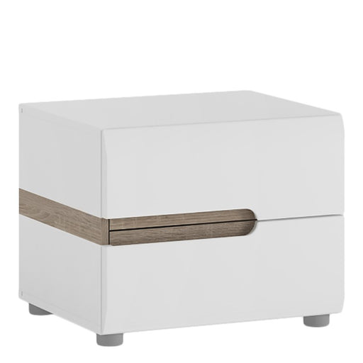 Chelsea White High Gloss & Truffle Oak Trim 2 Drawer Bedside - The Furniture Mega Store