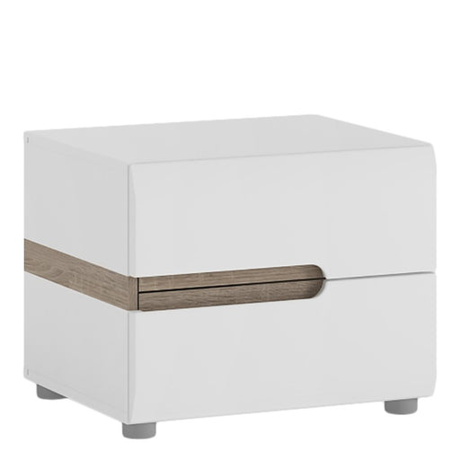 Chelsea White High Gloss & Truffle Oak Trim 2 Drawer Bedside - The Furniture Mega Store 