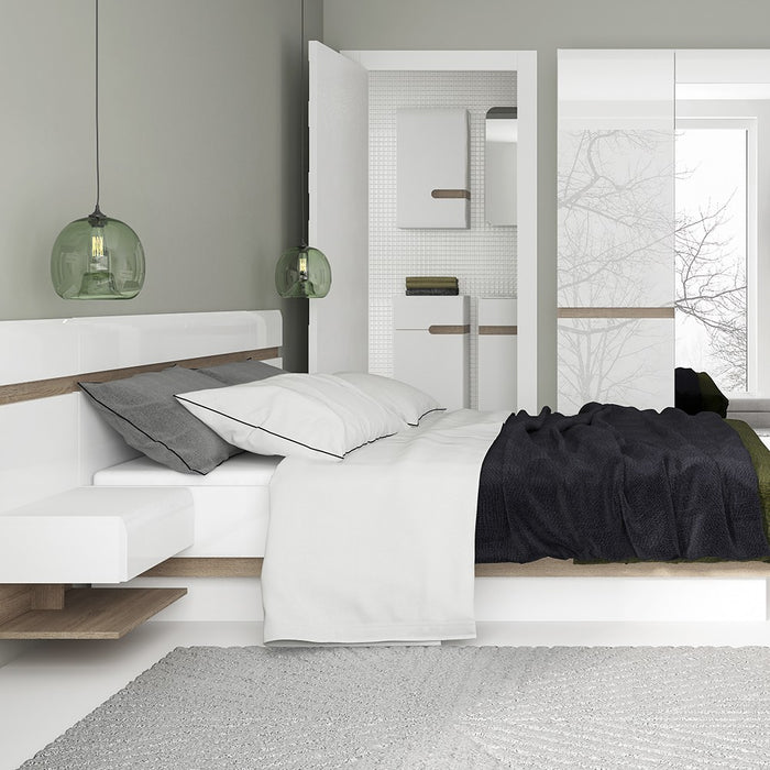 Chelsea White High Gloss & Truffle Oak Trim Bedside Extension - The Furniture Mega Store 