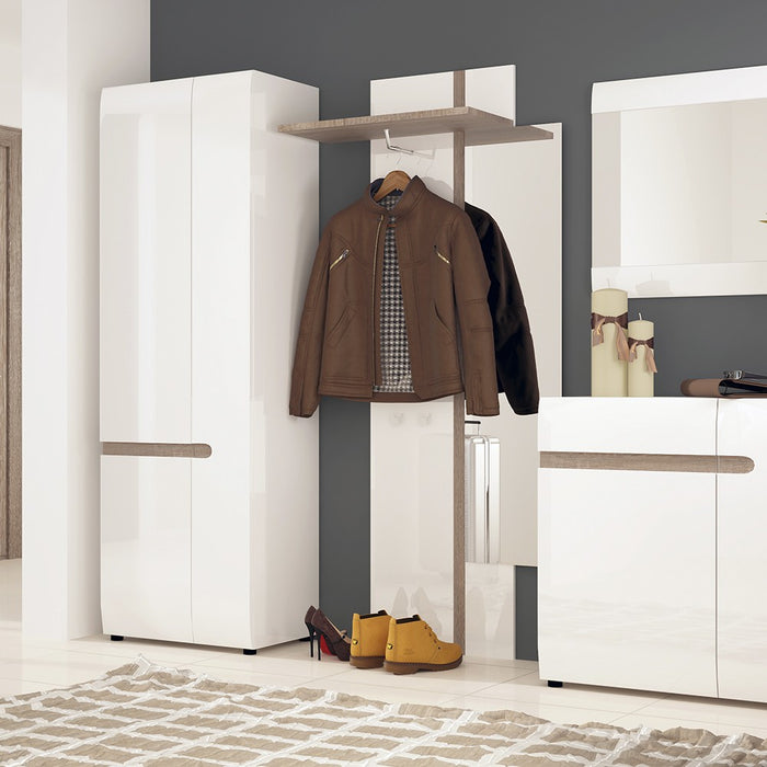 Chelsea White High Gloss & Truffle Oak Trim 2 Door Wardrobe - The Furniture Mega Store 