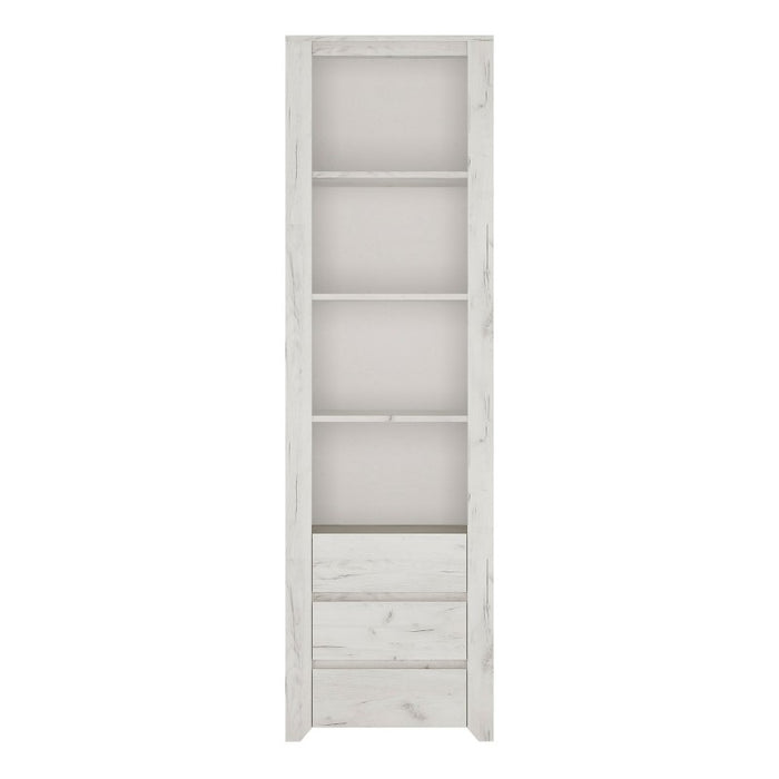 Angelica Tall Narrow 3 Drawer Bookcase - White Oak - The Furniture Mega Store 