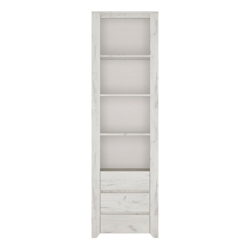 Angelica Tall Narrow 3 Drawer Bookcase - White Oak - The Furniture Mega Store 