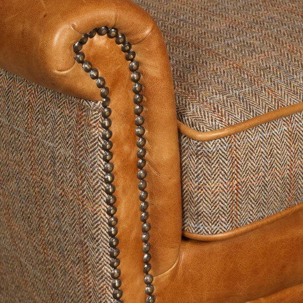 Rufus Vintage Leather & Harris Tweed Occasional Chair - The Furniture Mega Store 