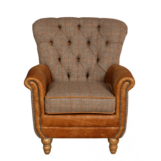 Rufus Vintage Leather & Harris Tweed Occasional Chair - The Furniture Mega Store 