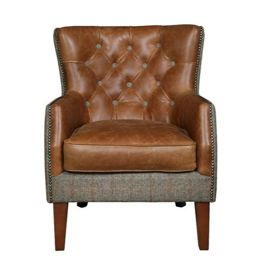 Stanford Chair - Moreland Harris Tweed & Vintage Leather - The Furniture Mega Store 