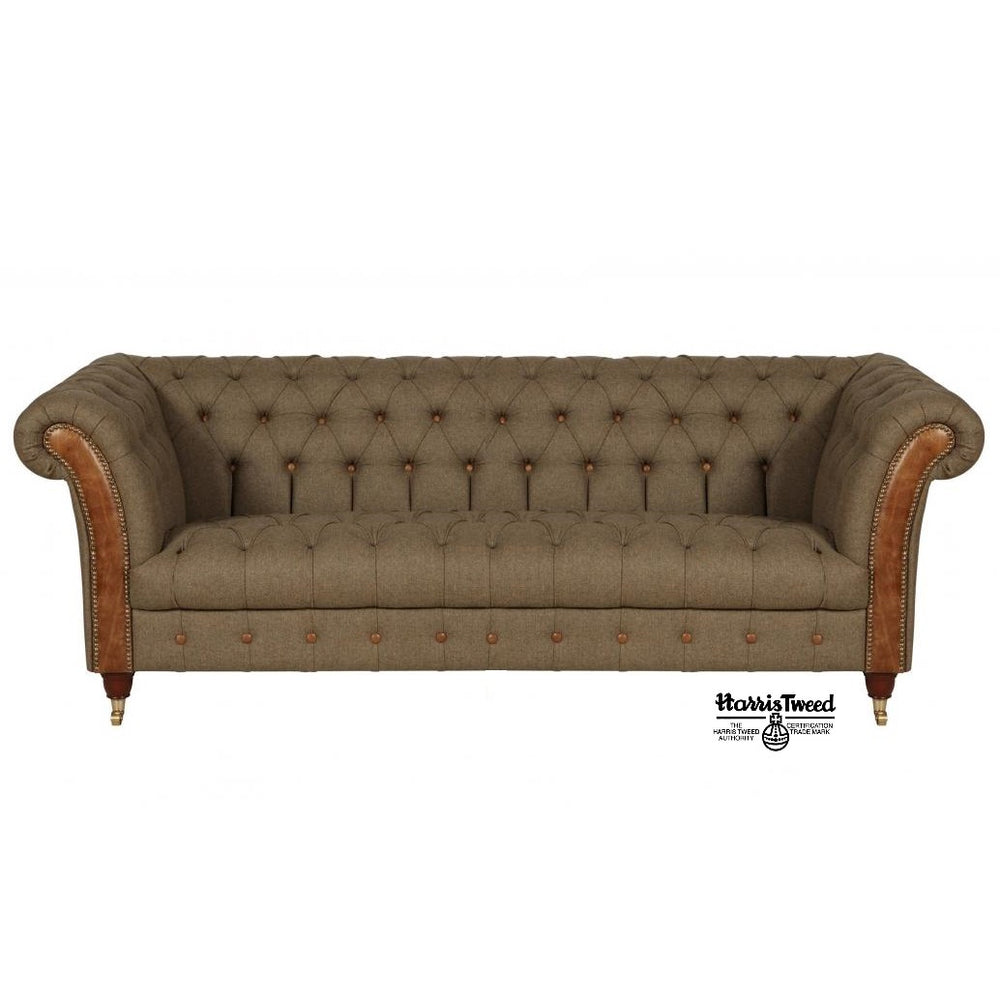 Westminster Buttoned Harris Tweed & Vintage Leather Chesterfield Sofa & Chair Collection - The Furniture Mega Store 