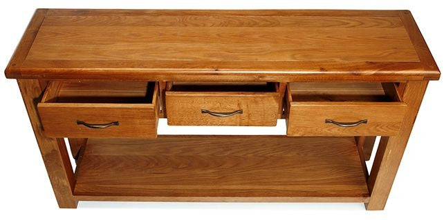 Earlswood Solid Oak Large 3 Drawer Console Table - The Furniture Mega Store 