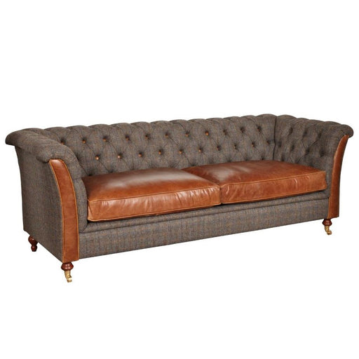Louis Heritage Chesterfield Sofa Collection - Choice Of Harris Tweed & Vintage Leather Upholstery & Feet - The Furniture Mega Store 
