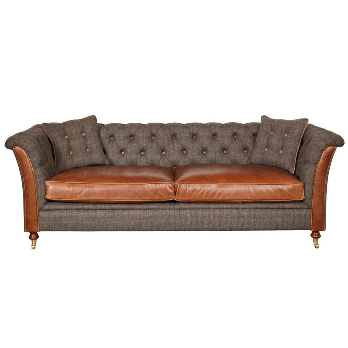 Louis Heritage Chesterfield Sofa Collection - Choice Of Harris Tweed & Vintage Leather Upholstery & Feet - The Furniture Mega Store 