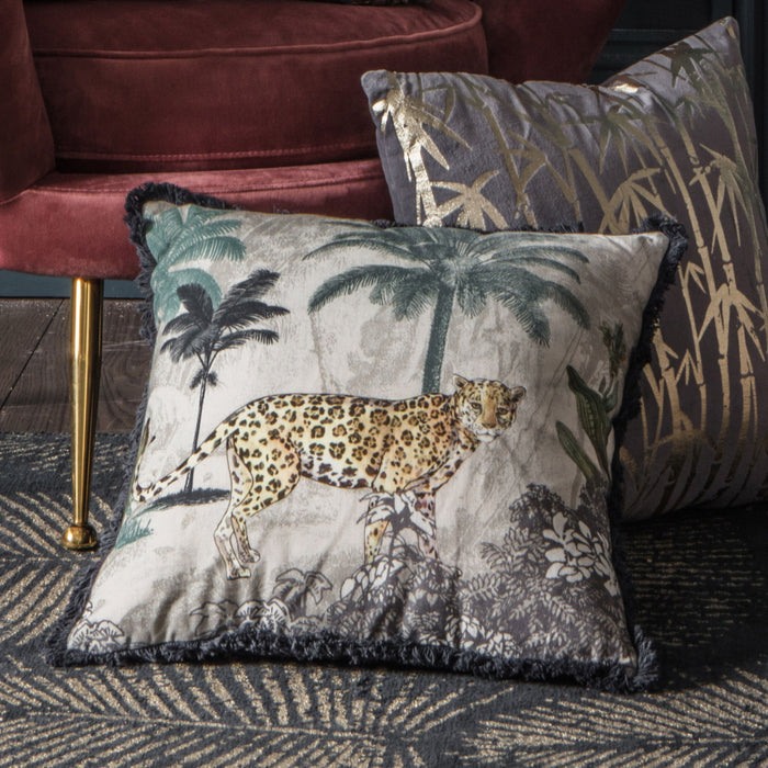 Leopard Fringed Edge Velvet Scatter Cushion 45 x 45cm - The Furniture Mega Store 