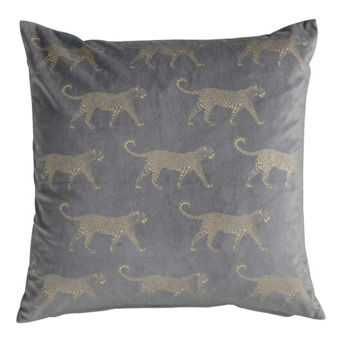 Metallic Leopard Velvet Cushion Grey 45 X 45cm - The Furniture Mega Store 