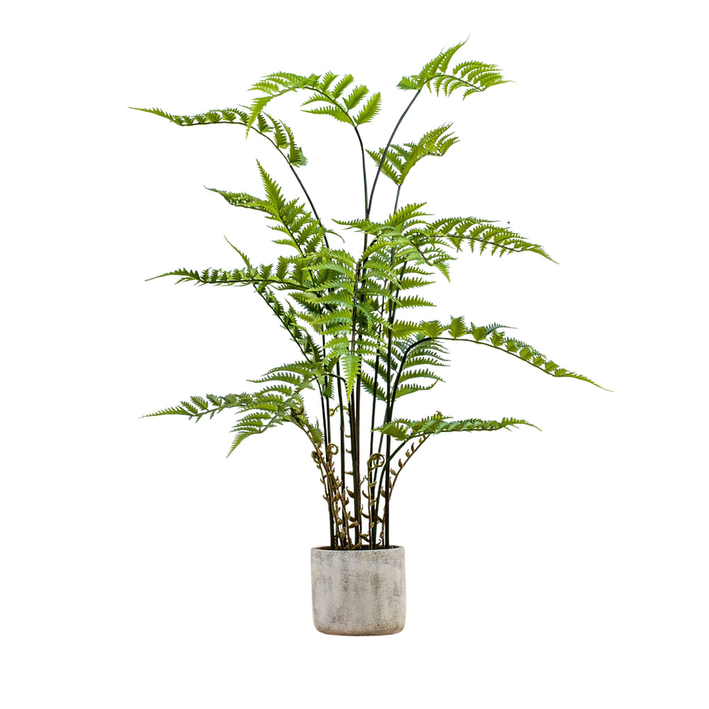 Large Artificial Potted Fern in Cement Pot - 107cm Tall - The Furniture Mega Store 