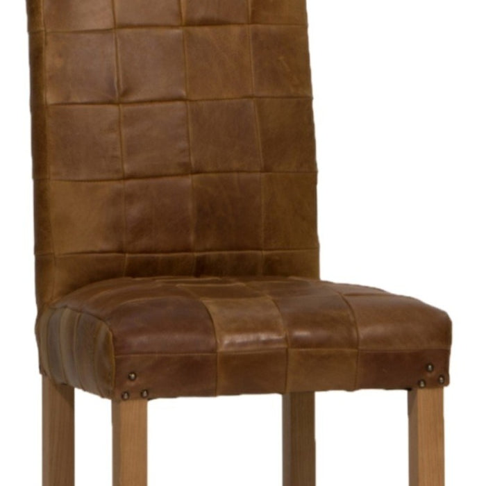 Ford Patchwork Vintage Leather Dining Chair - Choice Of Leather & Wood Finish - The Furniture Mega Store 