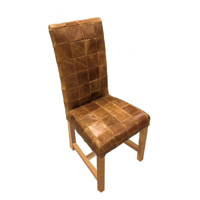 Ford Patchwork Vintage Leather Dining Chair - Choice Of Leather & Wood Finish - The Furniture Mega Store 