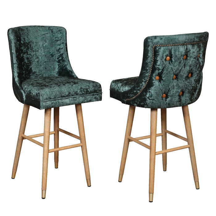 Caroline Bespoke Button Back Bar Stool - Opulence Velvet & Leather Buttons - Various Options - The Furniture Mega Store 