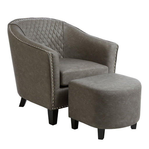 Grey Faux Leather Chair & Footstool - The Furniture Mega Store 