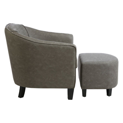 Grey Faux Leather Chair & Footstool - The Furniture Mega Store 