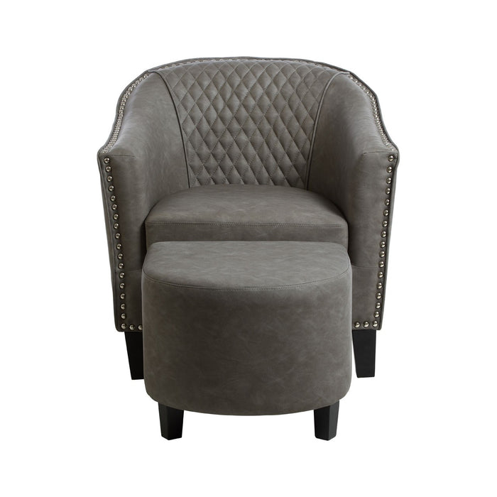 Grey Faux Leather Chair & Footstool - The Furniture Mega Store 