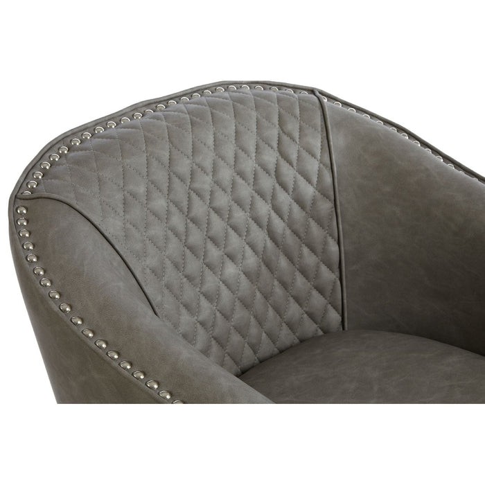 Grey Faux Leather Chair & Footstool - The Furniture Mega Store 