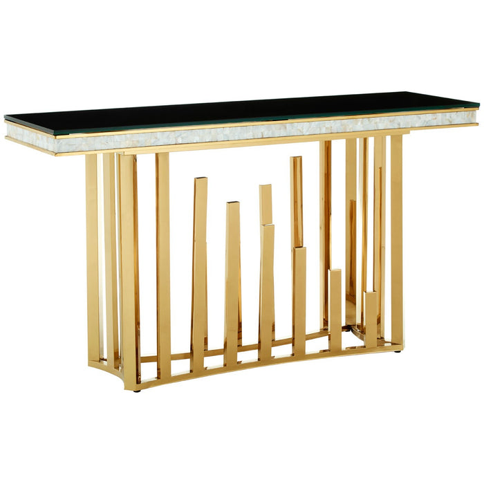 Eliza Gold Finish - Mother of pearl Inlay Console Table - The Furniture Mega Store 