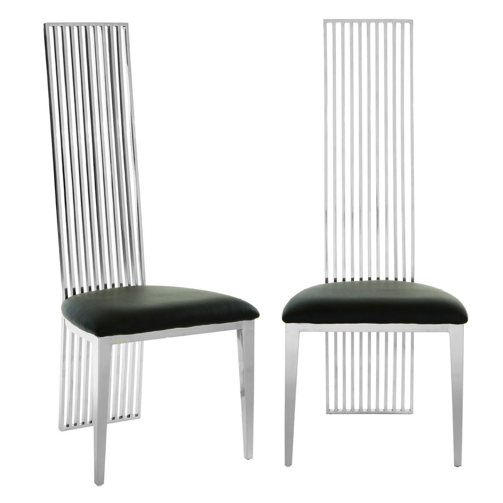 Eliza Silver Finish & Faux Leather Dining Chairs {Set Of 2} - The Furniture Mega Store 
