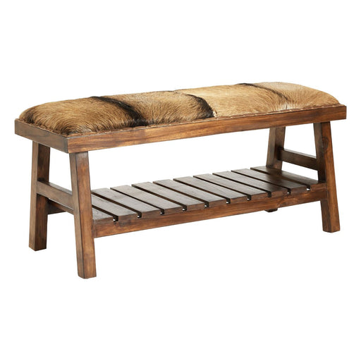 Goathide & Teak Wood Leather Bench Seat - The Furniture Mega Store 