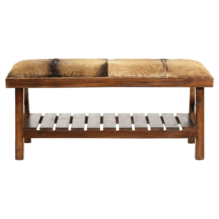 Goathide & Teak Wood Leather Bench Seat - The Furniture Mega Store 