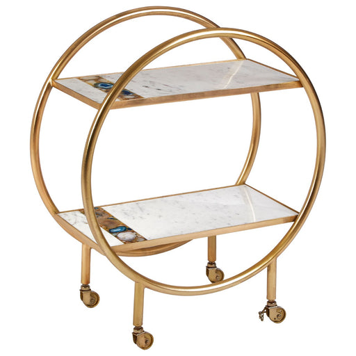 Vizzini Marble, Agate & Gold 2 Tier Bar Trolley - The Furniture Mega Store 