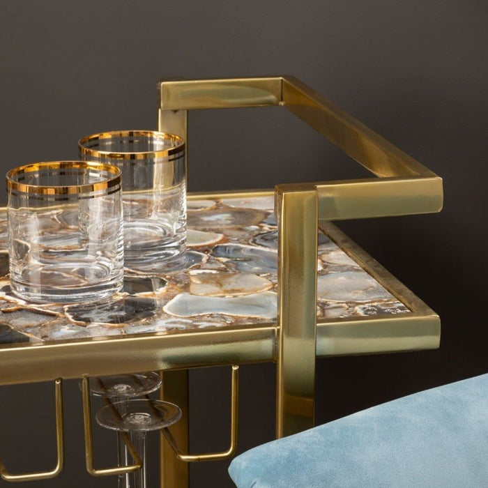 Vita Agate & Gold Finish Drinks Trolley - The Furniture Mega Store 